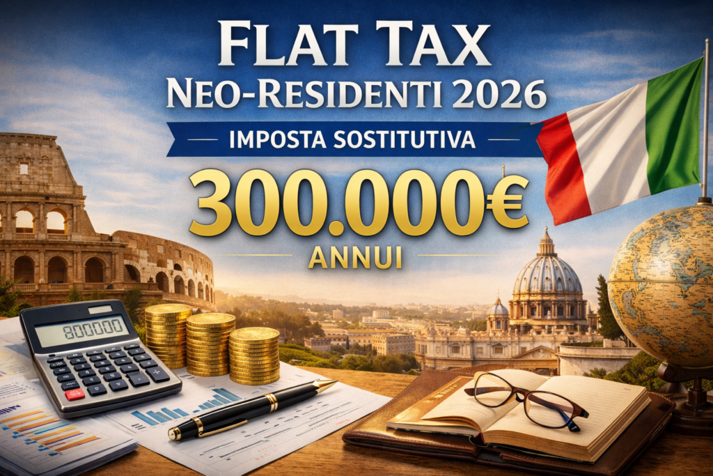 Regime flat tax neo-residenti Italia 2026 imposta sostitutiva 300000 euro